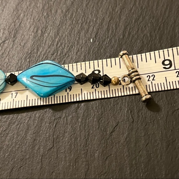 Handmade Lampwork Glass Geometric 8.5” Teal Bracelet - Picture 10 of 12